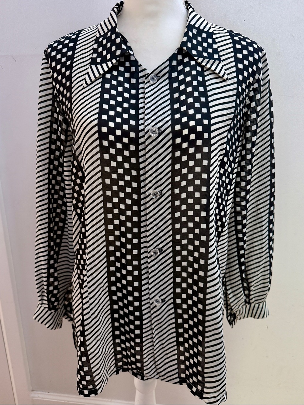 Vintage Black & White Striped and Squares Shirt